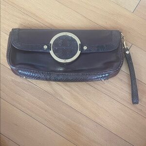Tory Burch Dark Brown Leather Clutch with Gold Accent